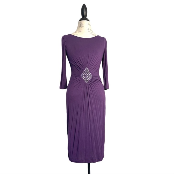 Pencil Dress Purple Medium S Open Back Fitted Embellished Kische - Picture 1 of 4